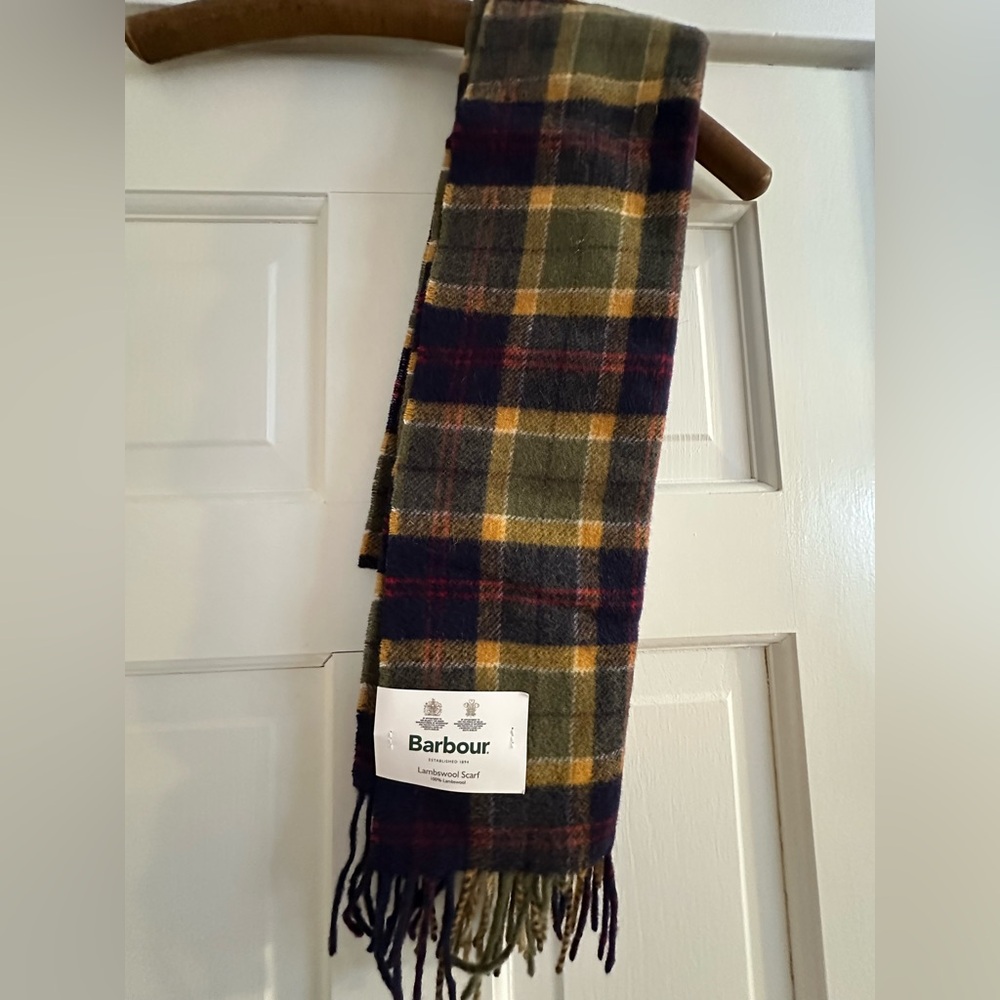 Barbour 100% Lambswool Tartan Scarf - Green, Yellow, and Purple,OS